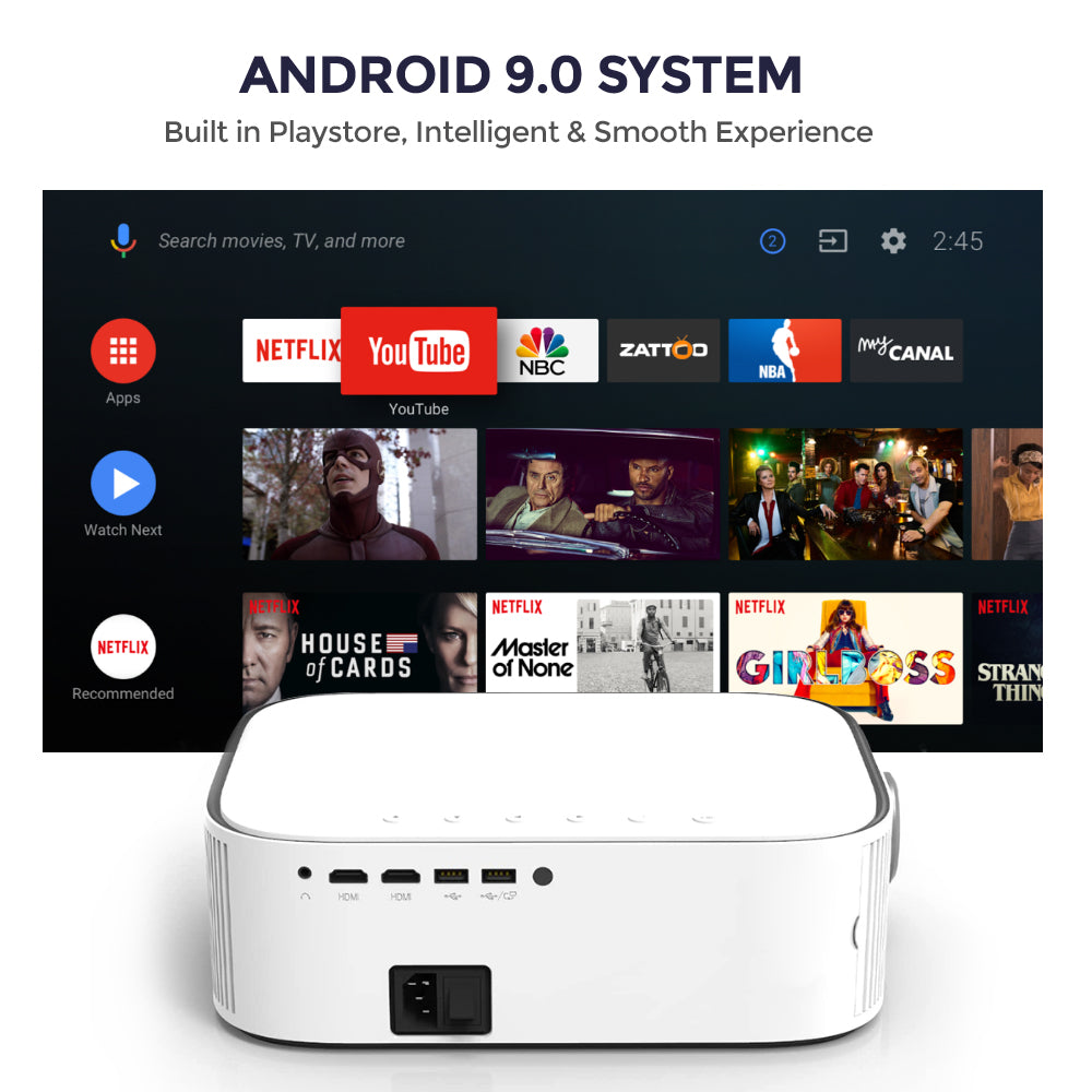 Android Projector |500ANSI Lumens/Screen Size 220 inch|Native 1080P Full HD|Bluetooth Wifi Projector 4K Supports Video Projectors