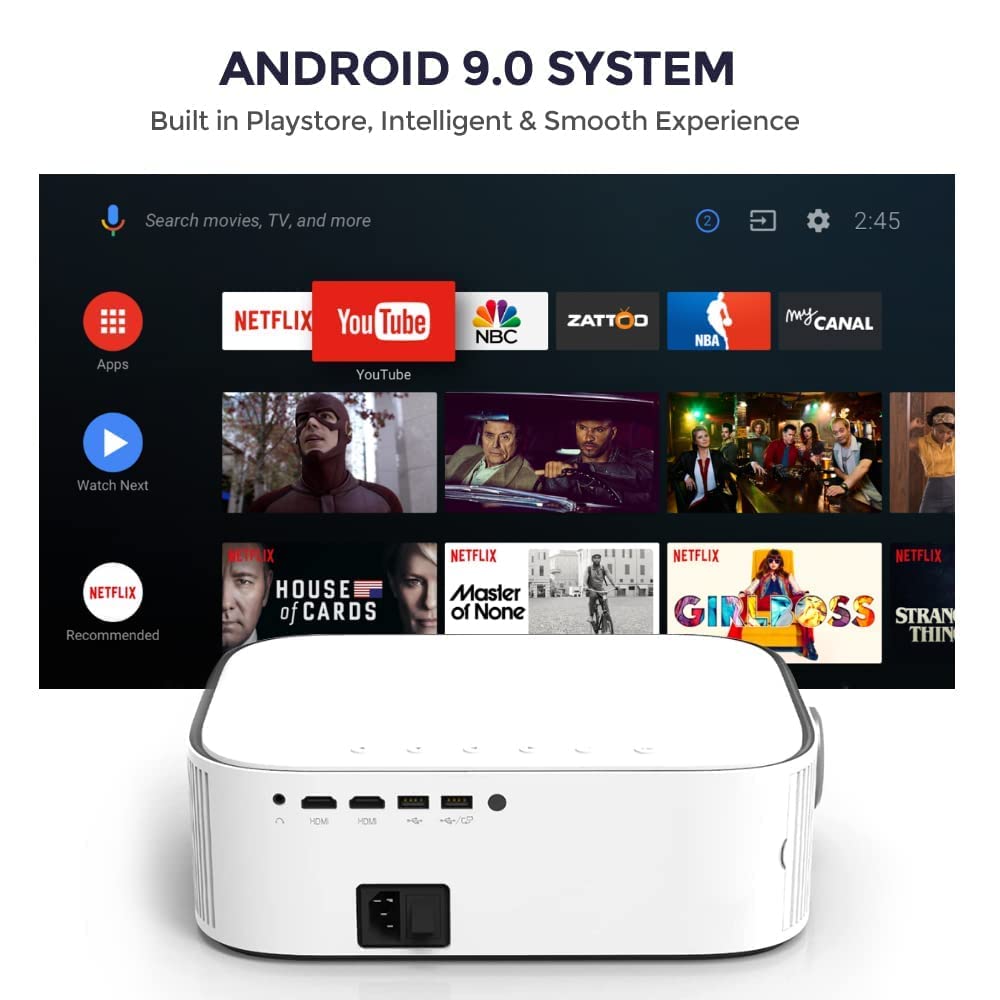 Smart Android Projector |500ANSI Lumens| AUTO FOCUS | Native 1080P Full HD | Bluetooth Wifi Projector 4K Supports Video Projectors
