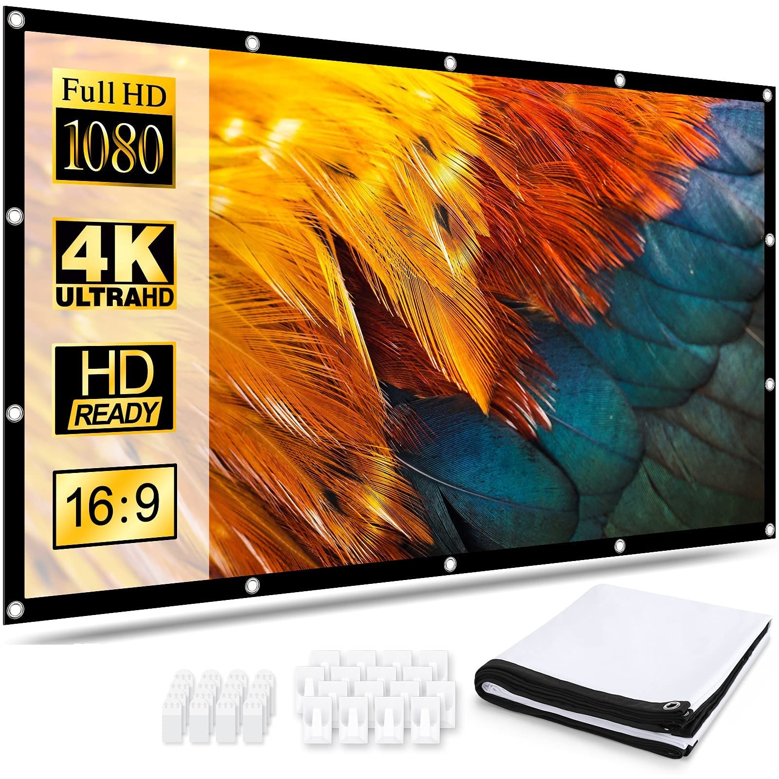 Projector Screen, 16:9 Foldable Anti-Crease 4K Full HD Home Theater Projection Screen For Office Presentation Indoor Outdoor