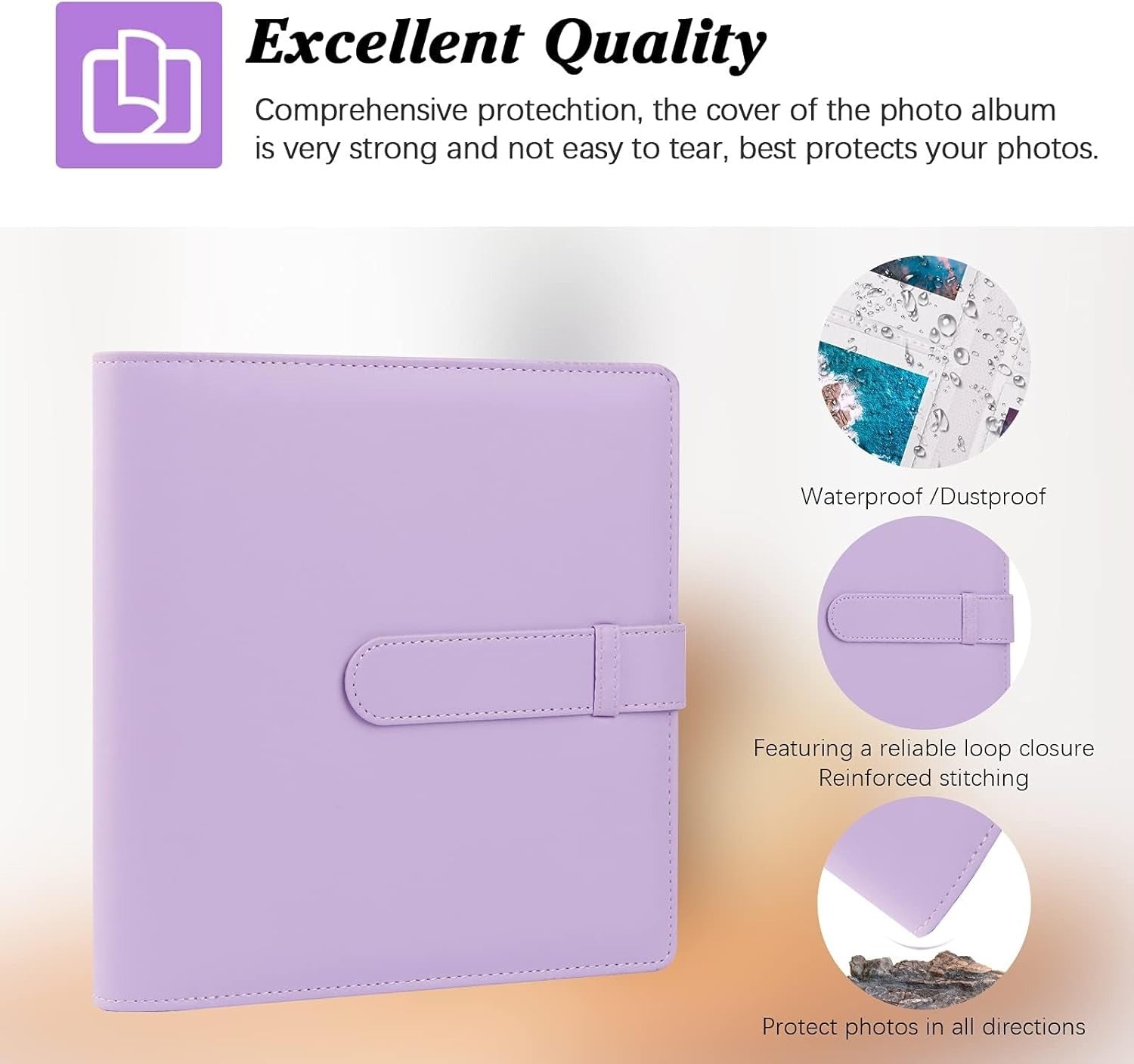 256 Pockets Photo Album for Fujifilm Instax Mini Camera | Leather Cover Photo Album | Instax Mini 12 11 9 40 90 8 7 Evo LiPlay Instant Camera | 2x3 Photo Album Book | Purple