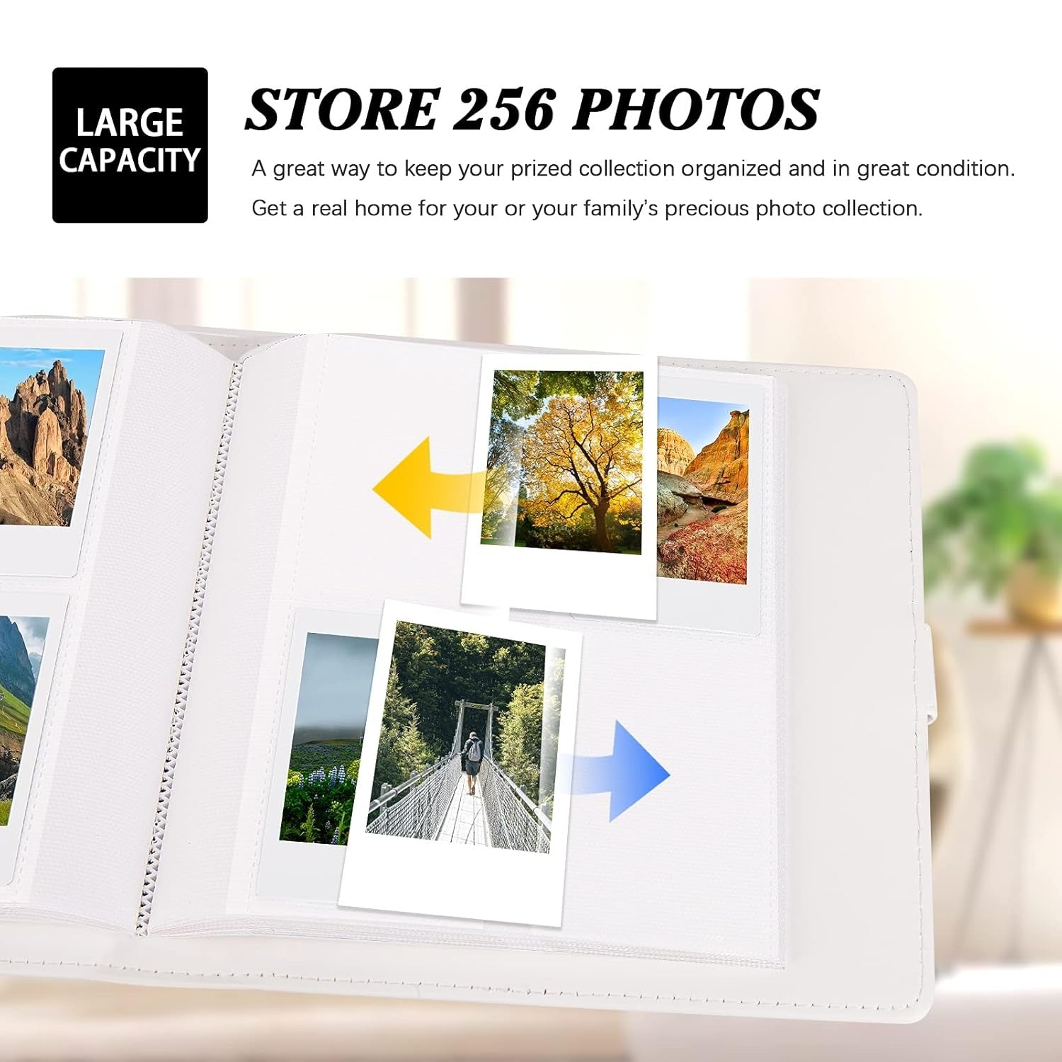 256 Pockets Photo Album for Fujifilm Instax Mini Camera | Leather Cover Photo Album | Instax Mini 12 11 9 40 90 8 7 Evo LiPlay Instant Camera | 2x3 Photo Album Book | White