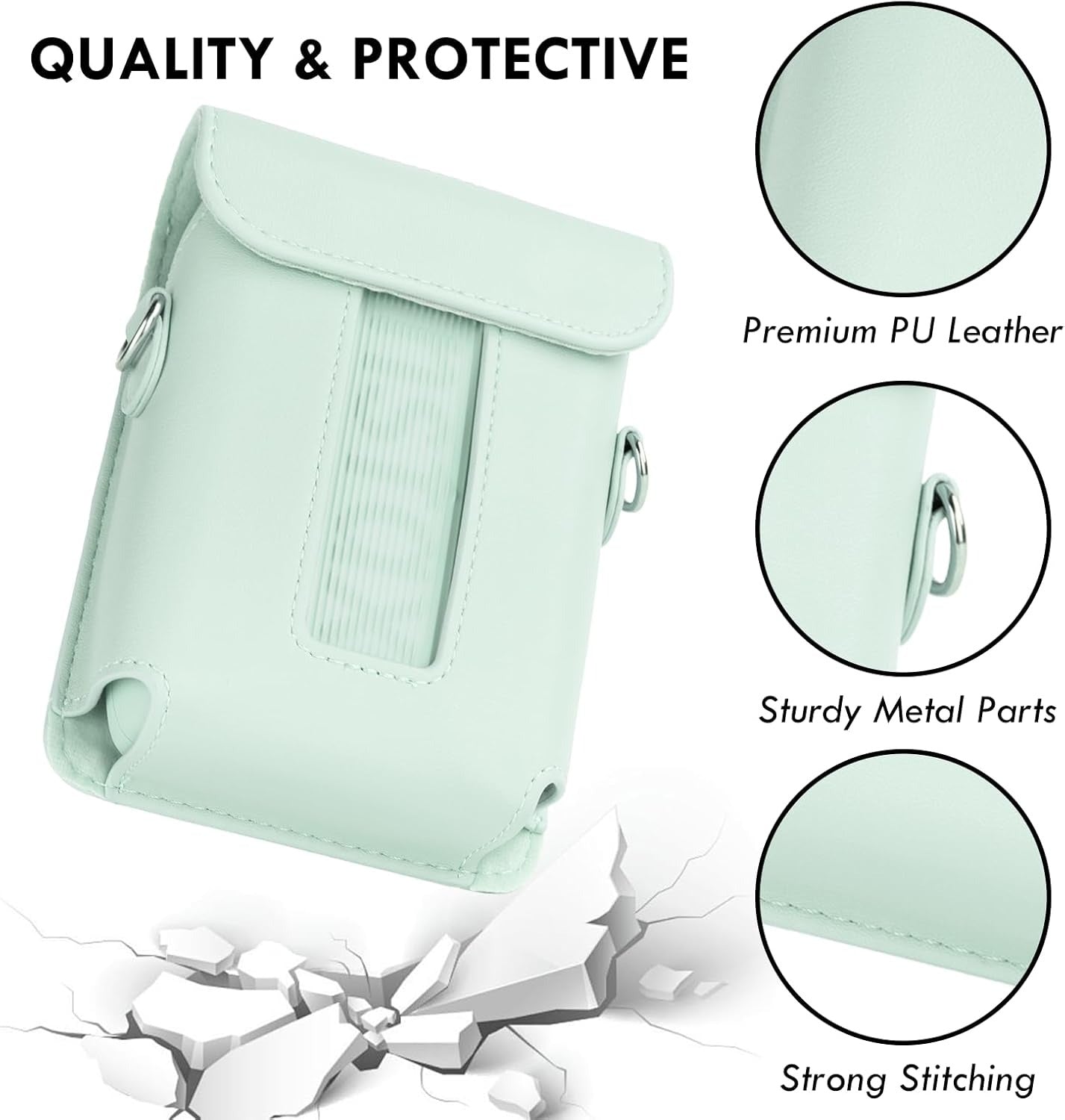 Fujifilm Instax Mini Link 3 Printer PU Leather Case |Carrying Case Accessories with Adjustable Shoulder Strap | Green
