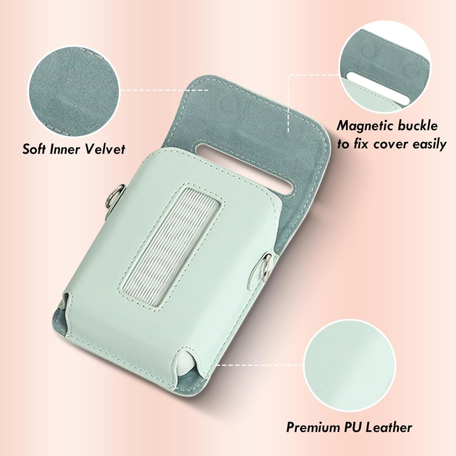 Fujifilm Instax Mini Link 3 Printer PU Leather Case |Carrying Case Accessories with Adjustable Shoulder Strap | Green