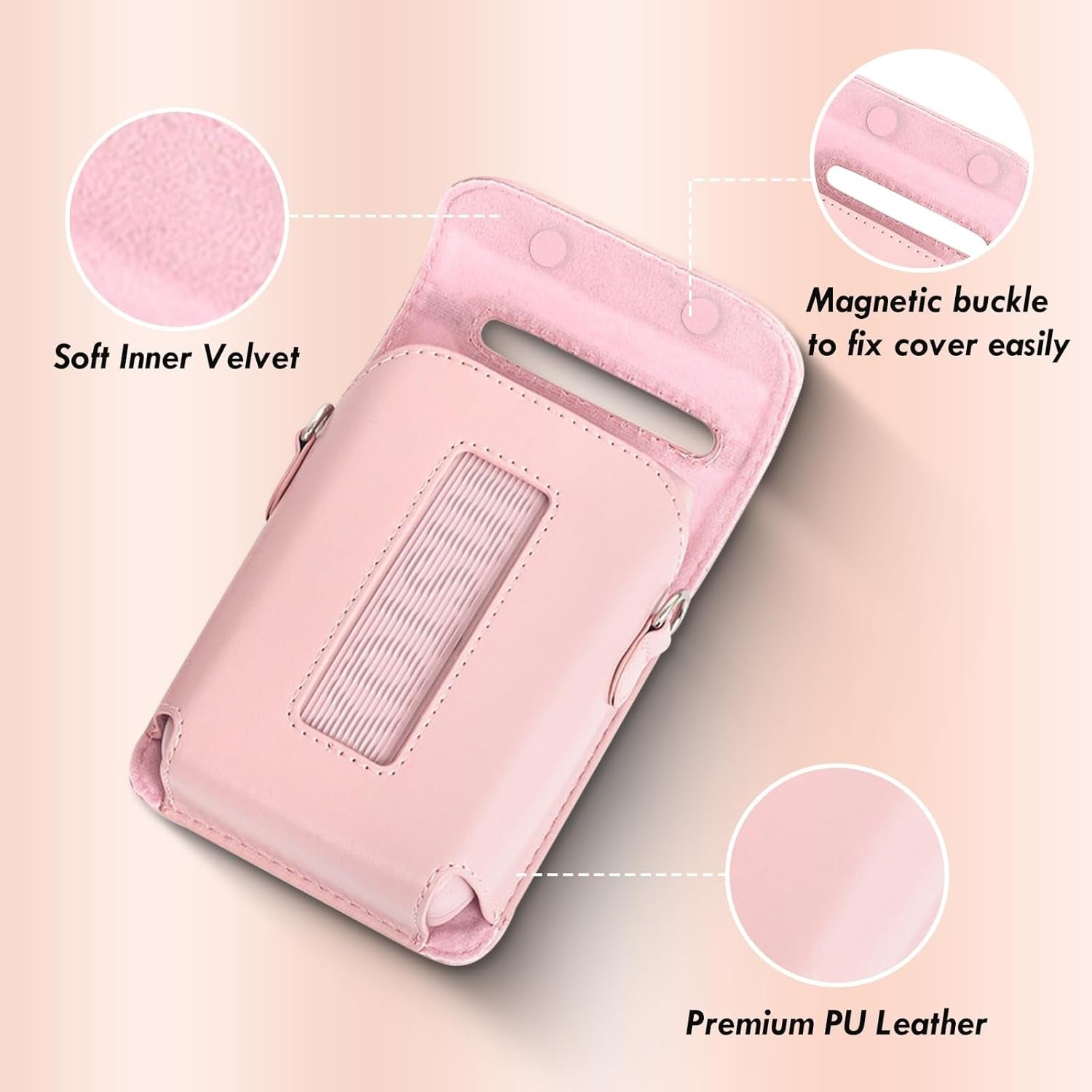 Fujifilm Instax Mini Link 3 Printer PU Leather Case |Carrying Case Accessories with Adjustable Shoulder Strap | Pink