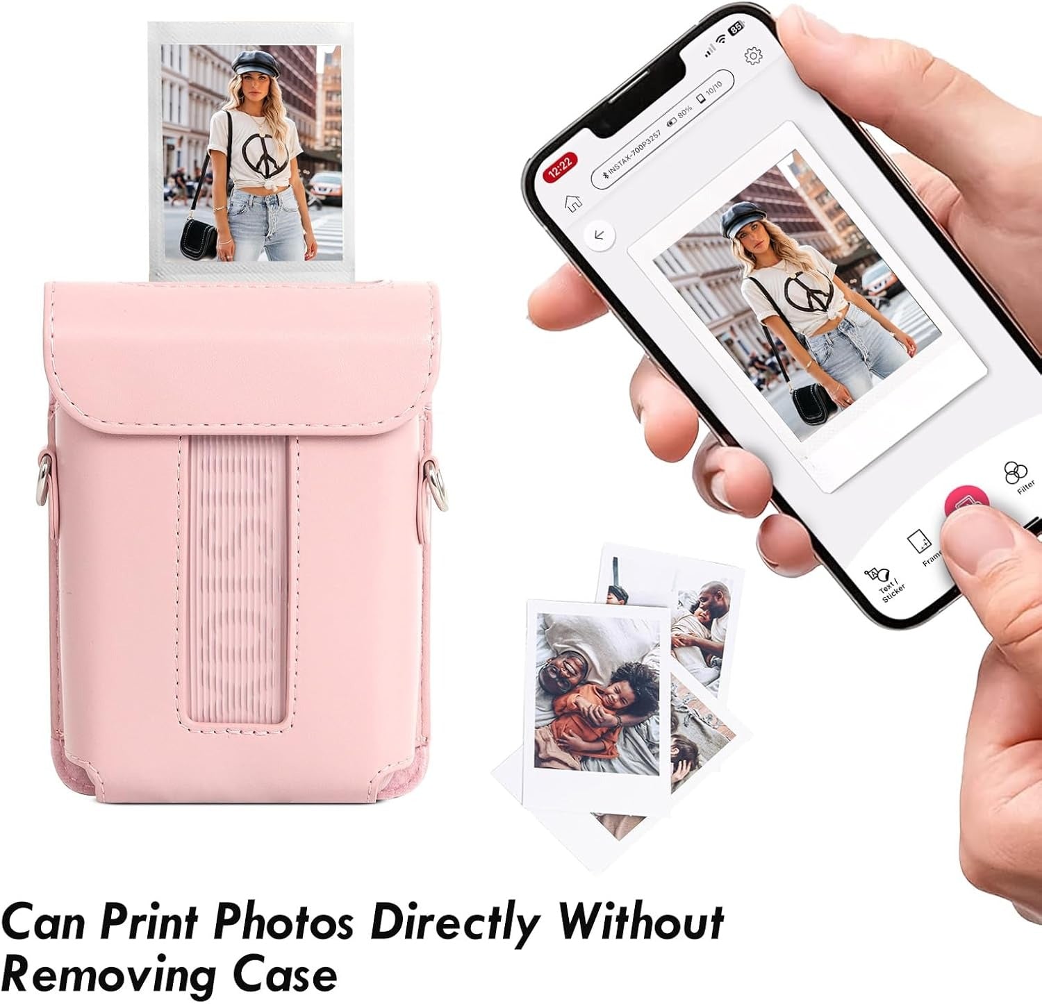 Fujifilm Instax Mini Link 3 Printer PU Leather Case |Carrying Case Accessories with Adjustable Shoulder Strap | Pink