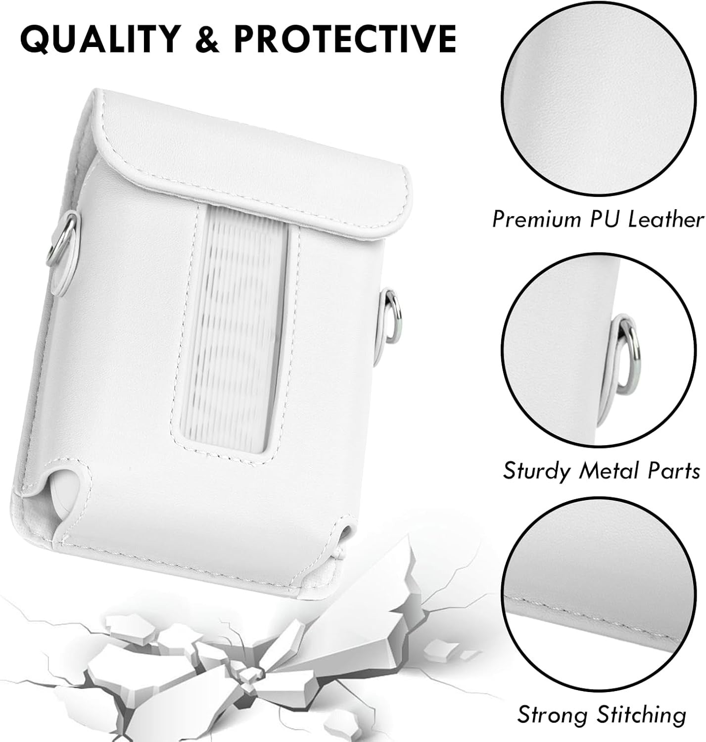 Fujifilm Instax Mini Link 3 Printer PU Leather Case |Carrying Case Accessories with Adjustable Shoulder Strap | White