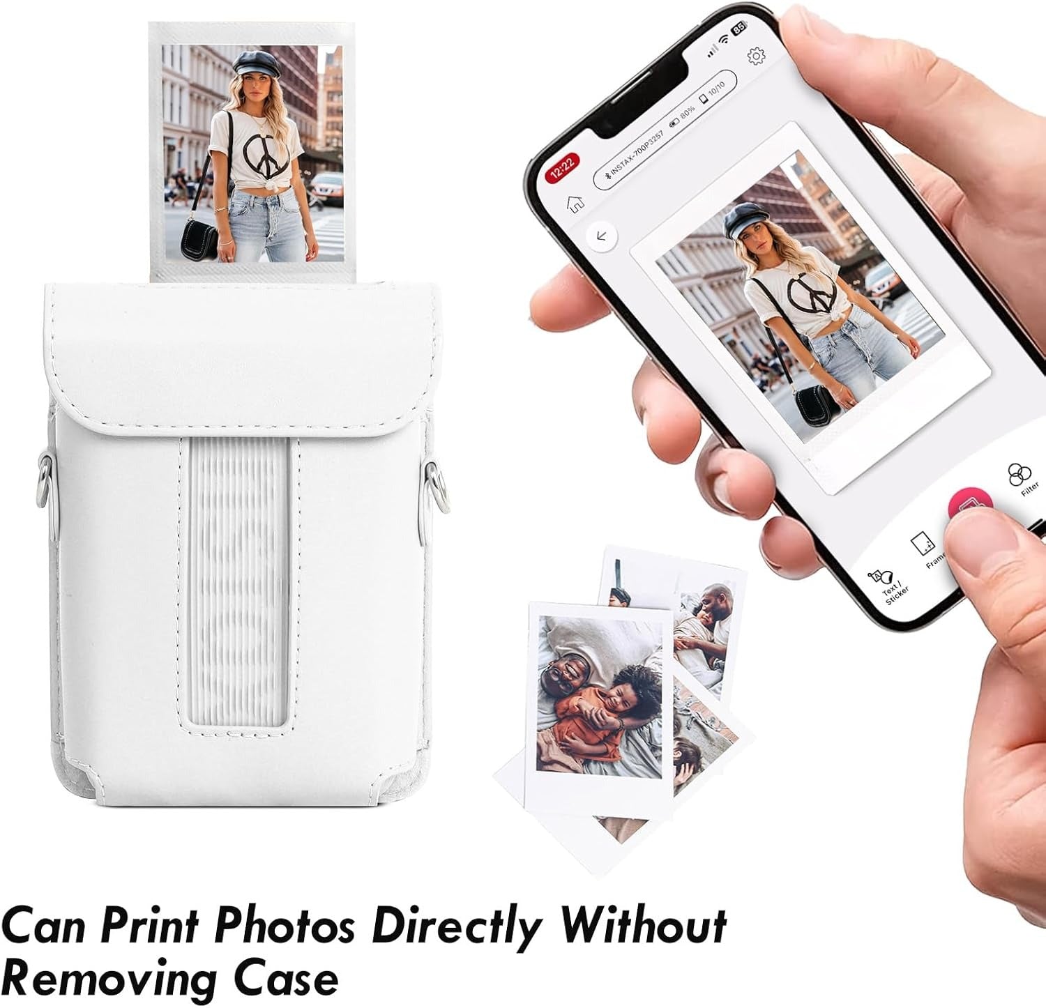 Fujifilm Instax Mini Link 3 Printer PU Leather Case |Carrying Case Accessories with Adjustable Shoulder Strap | White