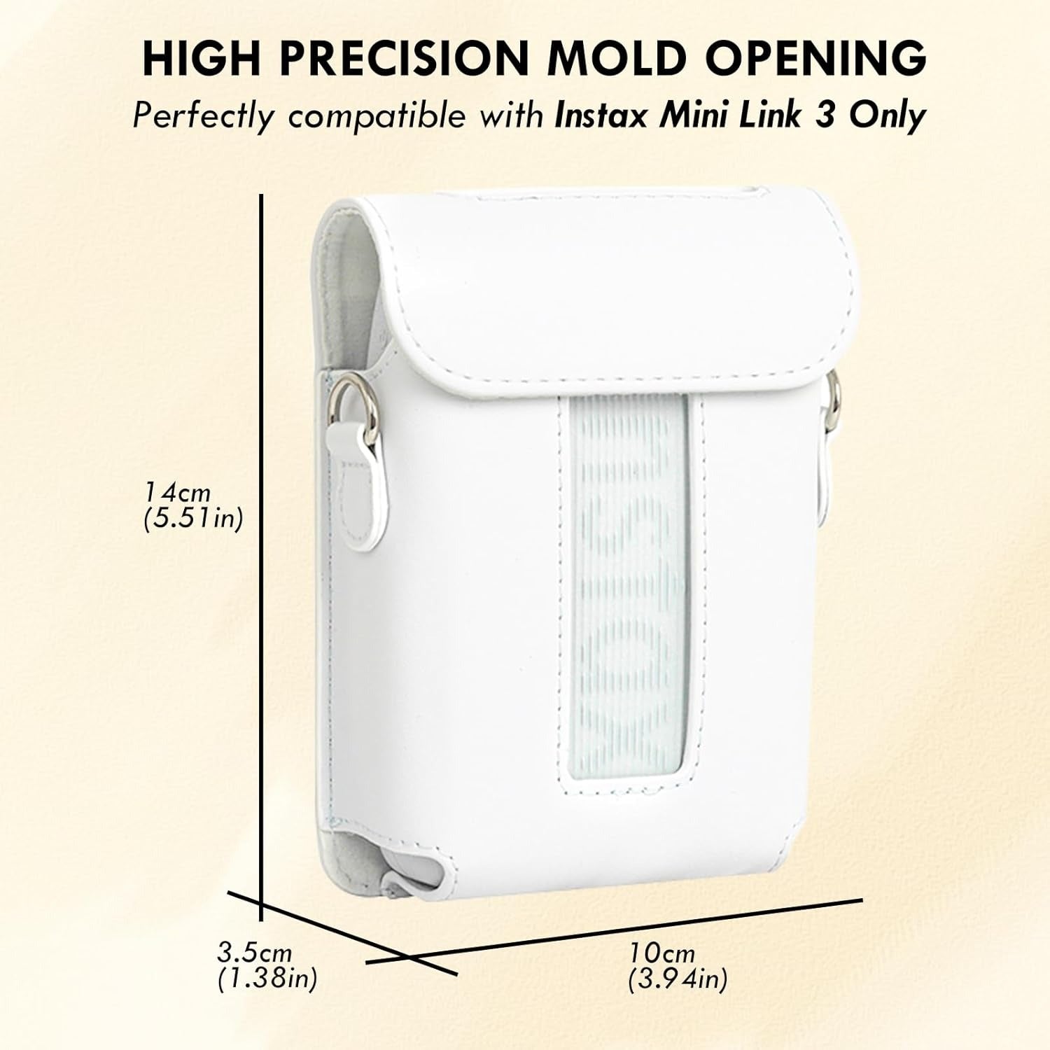 Fujifilm Instax Mini Link 3 Printer PU Leather Case |Carrying Case Accessories with Adjustable Shoulder Strap | White