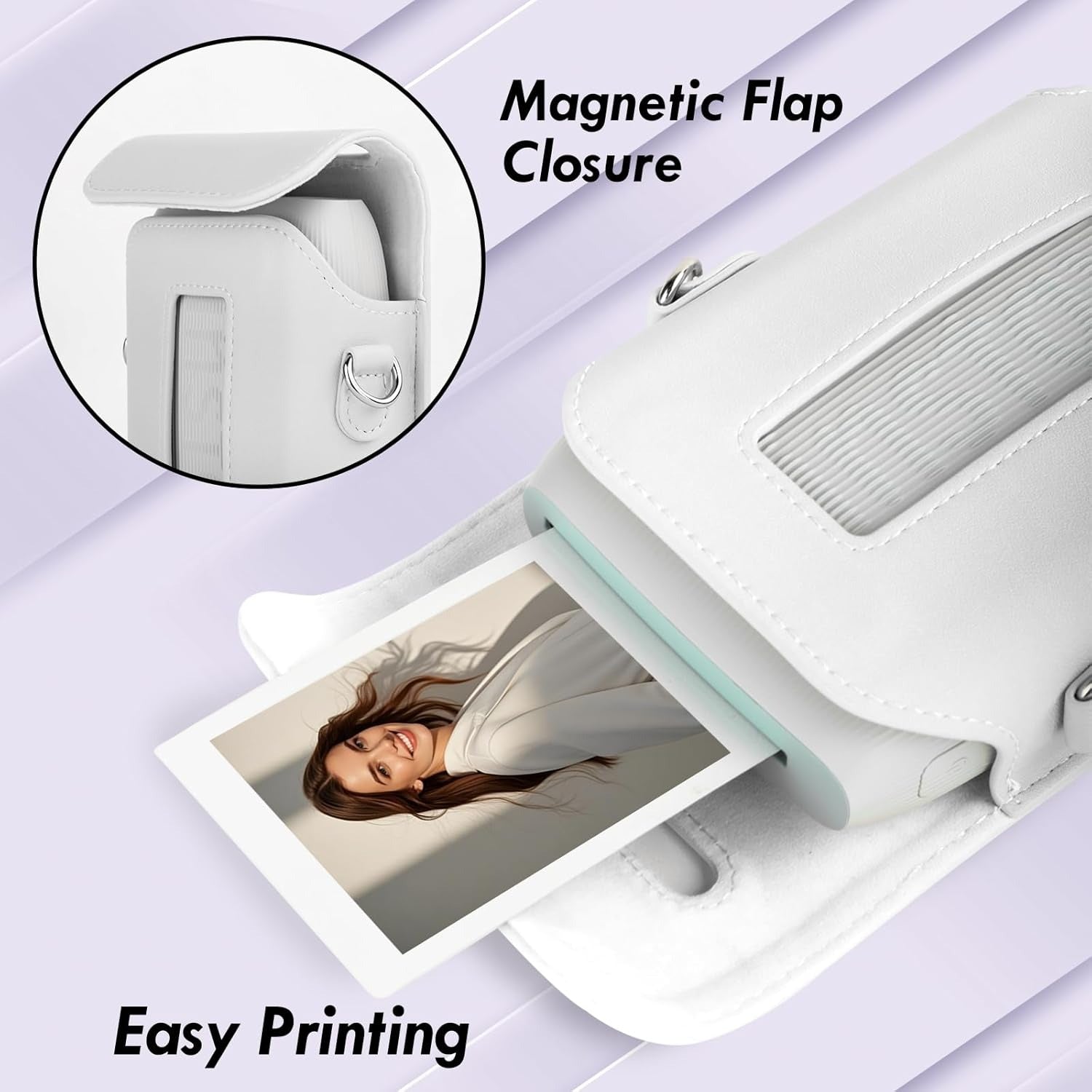 Fujifilm Instax Mini Link 3 Printer PU Leather Case |Carrying Case Accessories with Adjustable Shoulder Strap | White