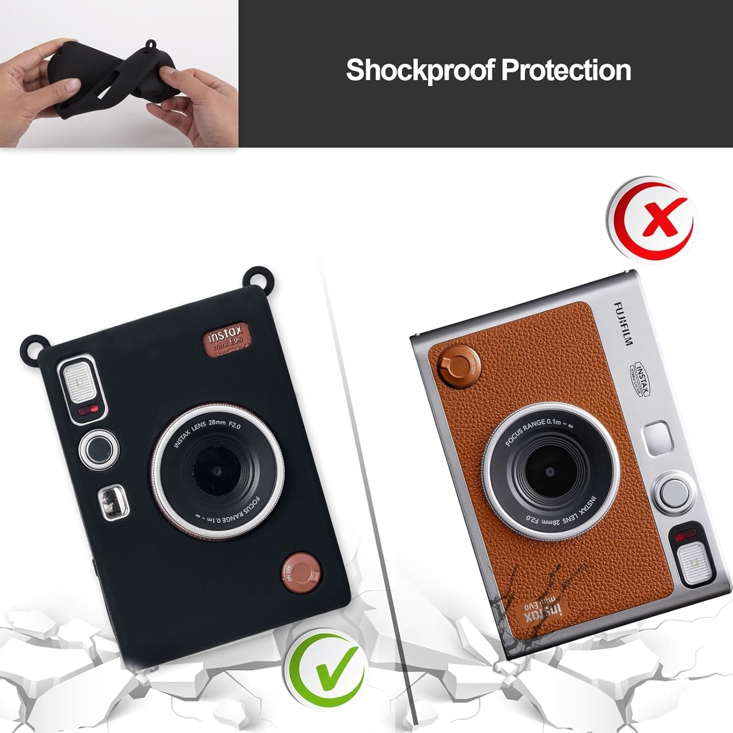 Fujifilm Instax Mini EVO Instant Camera | Soft Rubber Protective Cover | Slim Fit & Lightweight | Black