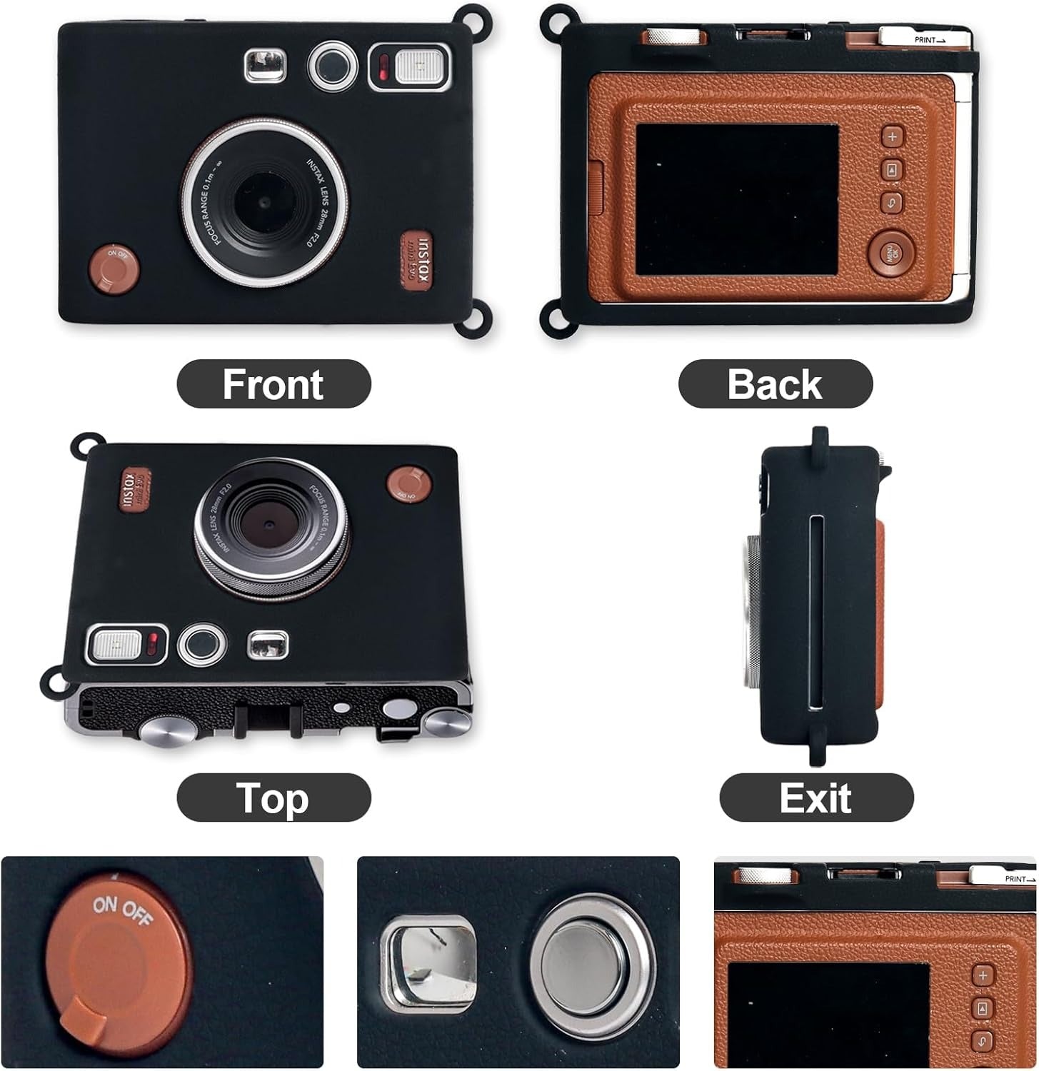 Fujifilm Instax Mini EVO Instant Camera | Soft Rubber Protective Cover | Slim Fit & Lightweight | Black