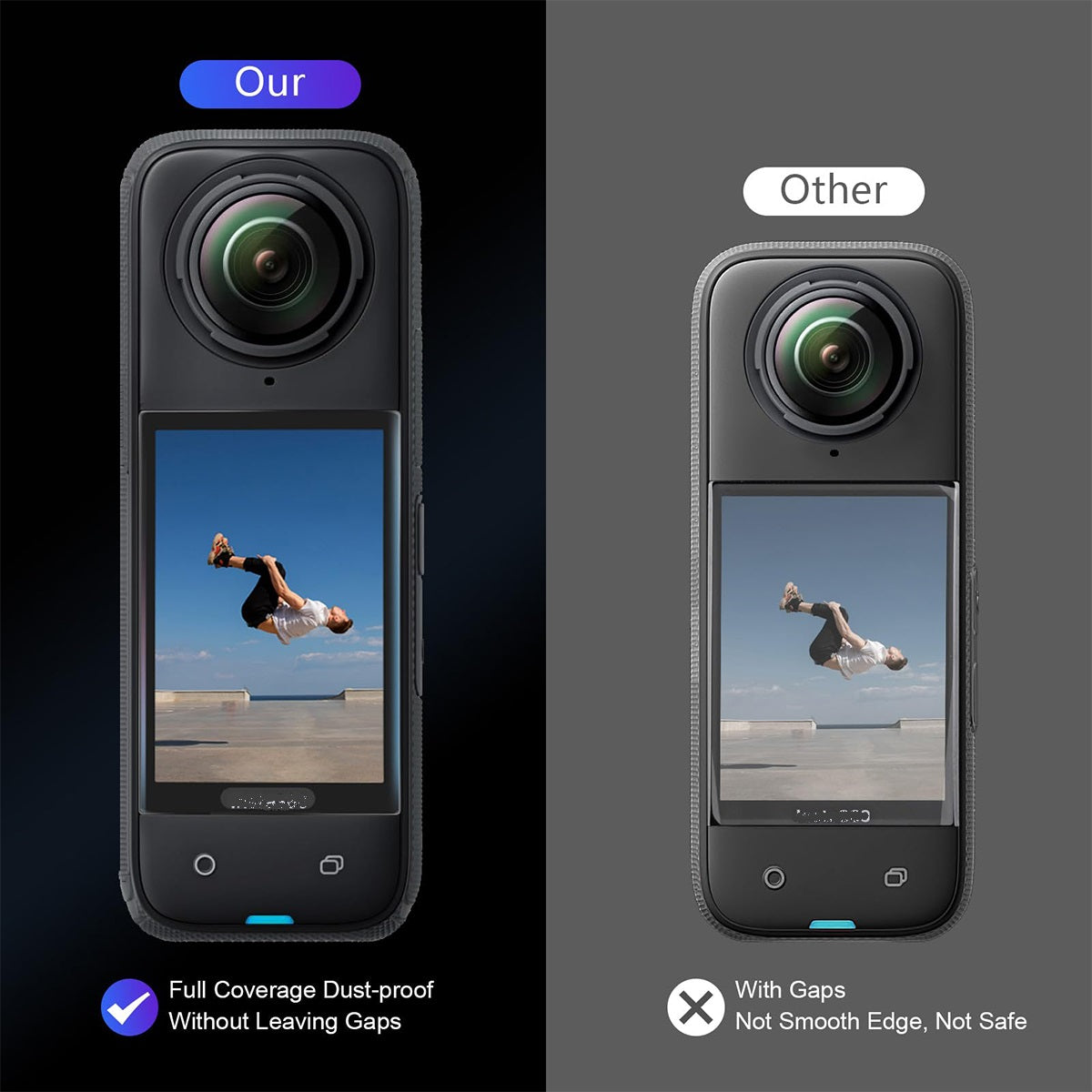 Insta360 X4 Accessories | 2 Pack Tempered Glass Screen Protector Film | Silicone Protective Case | Silicone Desktop Base Stand Non-Slip Mount Accessories | Blue