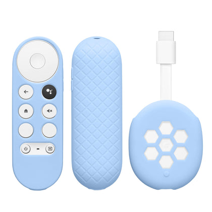Silicone Remote Cover Set Compatible with Google Chromecast 2020 4K, Anti-Slip Shockproof TV Set Top Box Sleeve Cover (Blue)