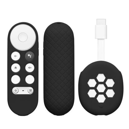 Silicone Remote Cover Set Compatible with Google Chromecast 2020 4K, Anti-Slip Shockproof TV Set Top Box Sleeve Cover (Black)