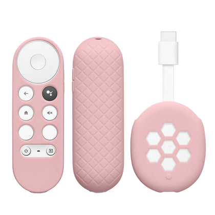 Silicone Remote Cover Set Compatible with Google Chromecast 2020 4K, Anti-Slip Shockproof TV Set Top Box Sleeve Cover (Pink)