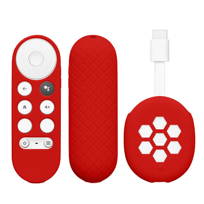 Silicone Remote Cover Set Compatible with Google Chromecast 2020 4K, Anti-Slip Shockproof TV Set Top Box Sleeve Cover (Red)