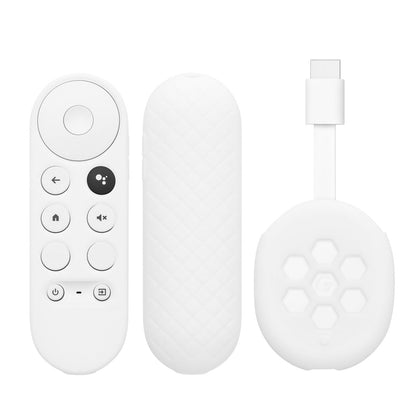 Silicone Remote Cover Set Compatible with Google Chromecast 2020 4K, Anti-Slip Shockproof TV Set Top Box Sleeve Cover (White)