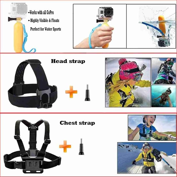 50-In-1 Action Camera Accessory Kit Compatible with Go Pro Hero 13 12 11 10 9 8 7 3, Go Pro Max Go Pro Fusion Insta360 DJI OSMO Action Cameras and More Accessories