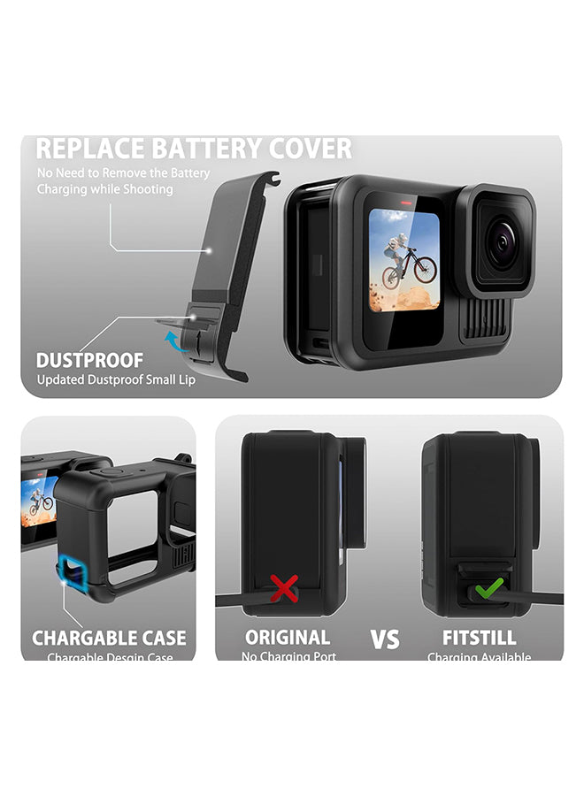 Accessories Kit for Go Pro 13 Black, Protective Silicone Sleeve Rubber Case with Lens Cap+ Screen Protector + Battery Side Cover + Lanyard