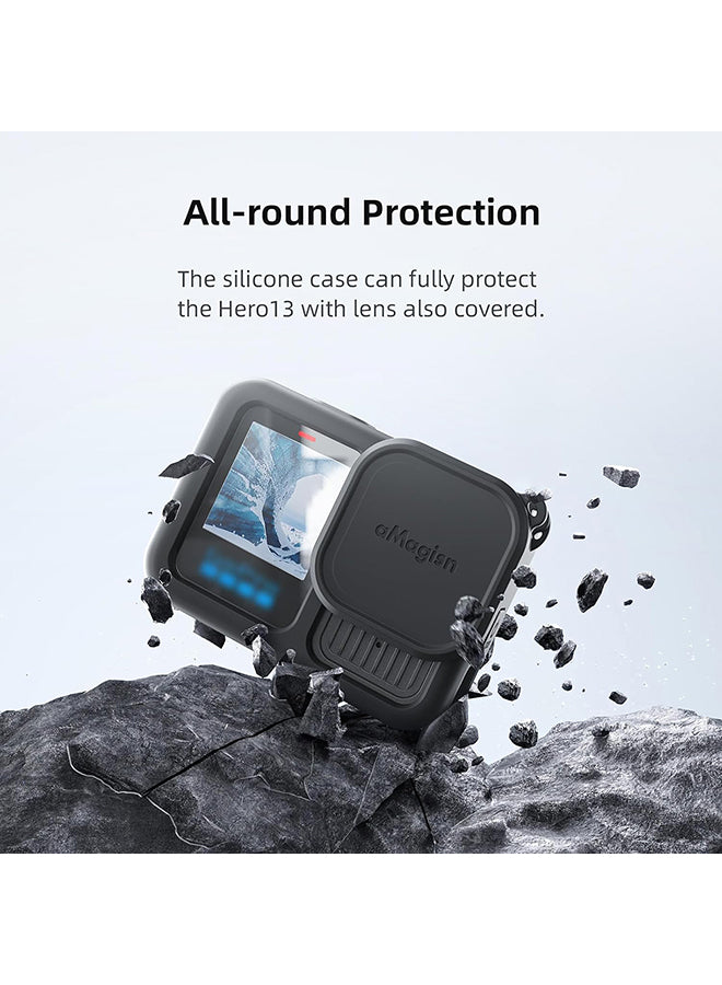 Accessories Kit for Go Pro 13 Black, Protective Silicone Sleeve Rubber Case with Lens Cap+ Screen Protector + Battery Side Cover + Lanyard