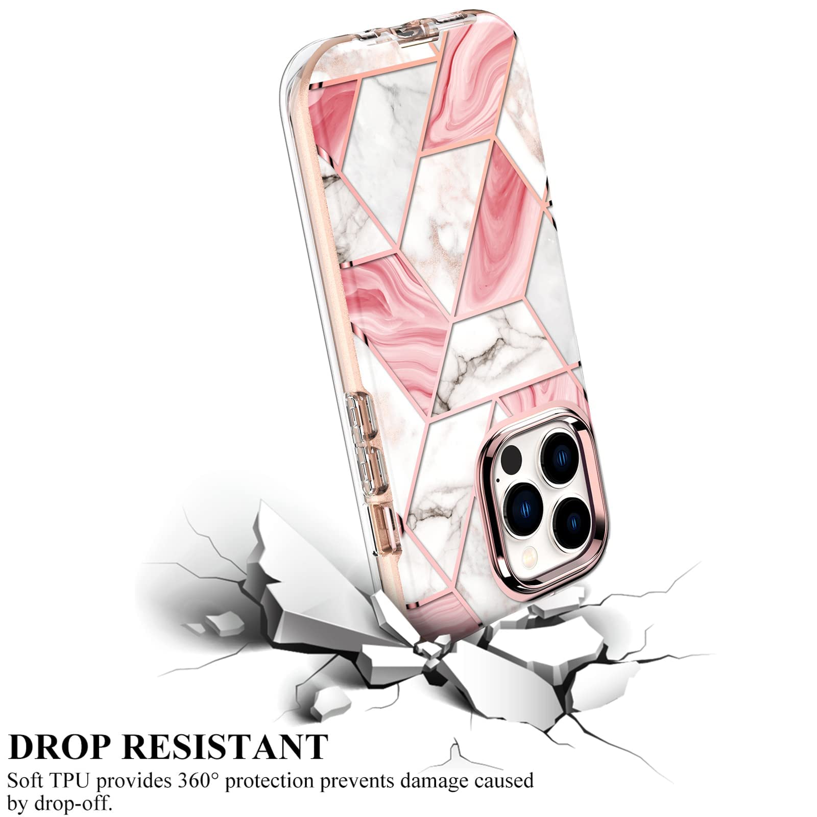 Marble Bundle For iPhone 14 Pro Max Case+ Airpods Pro 2 Case/Airpods Pro 2nd Generation Case | Marble Shockproof Bumper Stylish Slim Phone Cases |  Pink