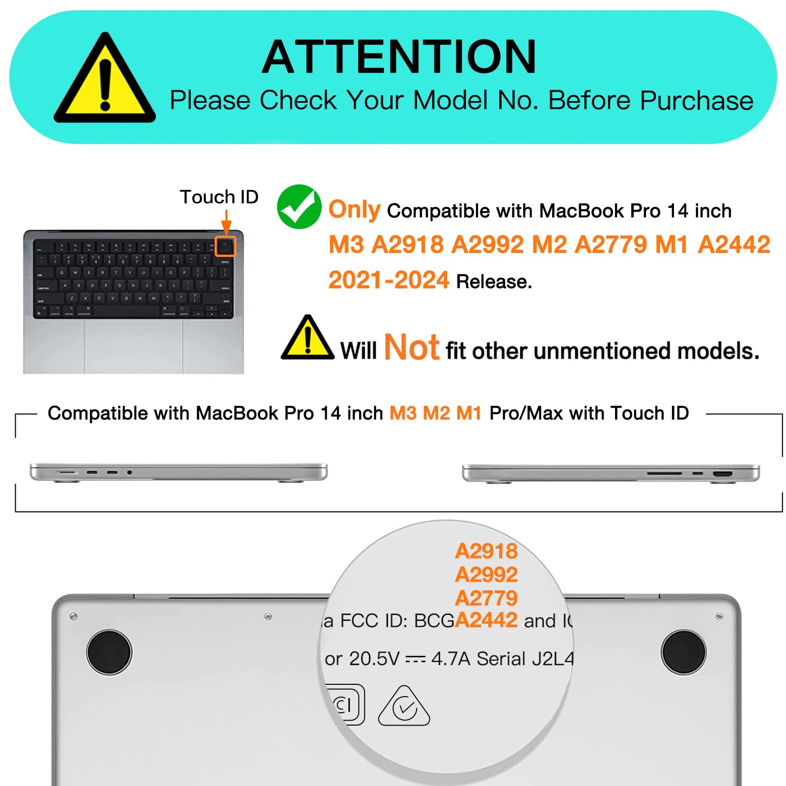 Crystal Clear Case For MacBook Pro 14 inch Case 2023 2022 2021 Release M3 A2918 A2992 M2 A2779 M1 A2442 Pro Max Chip - Clear