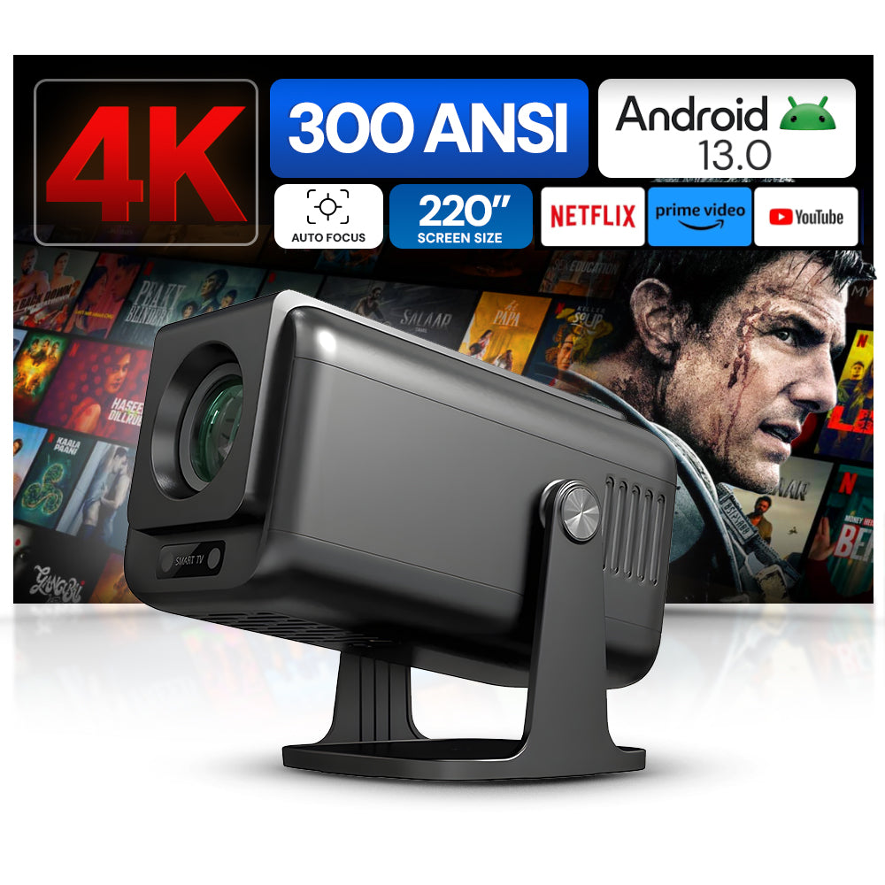 WP100 Mini Android Projector | Native 1080P Supports 4K| Dual Band WiFi and Bluetooth 5.0| Auto Focus & Keystone| Home theater video Projector