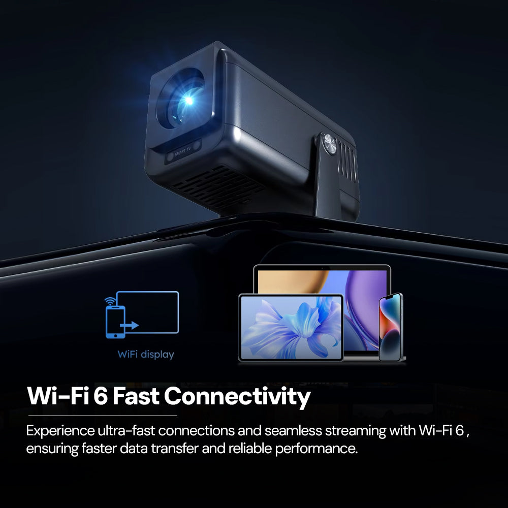 WP100 Mini Android Projector | Native 1080P Supports 4K| Dual Band WiFi and Bluetooth 5.0| Auto Focus & Keystone| Home theater video Projector