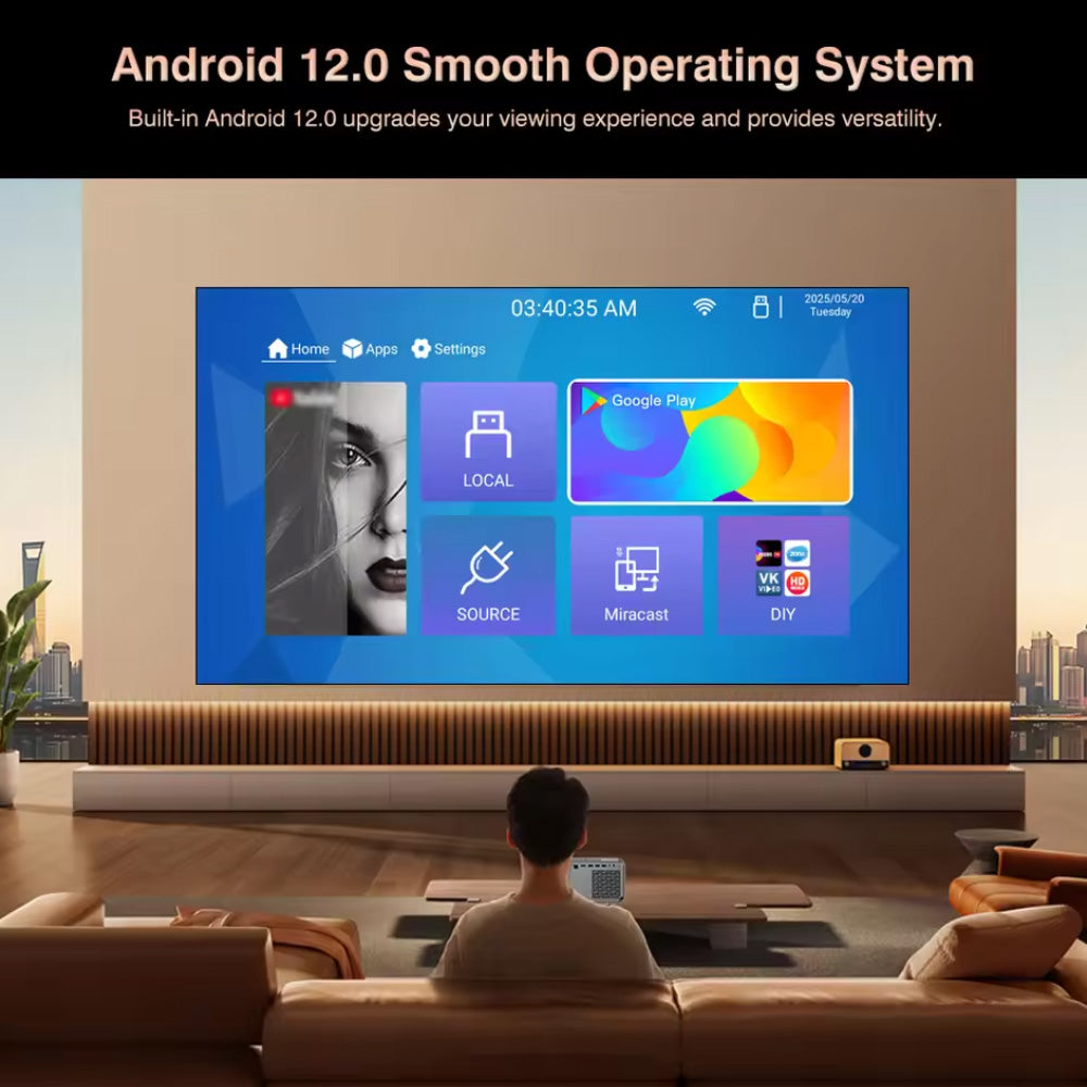 BEAM Smart Projector | 30000 Lumens | Android 12.0 | Full HD 1080P | 4K Support | Auto Focus | Dustproof LCD | 2G+32G | Screen Mirroring | 300'' Display