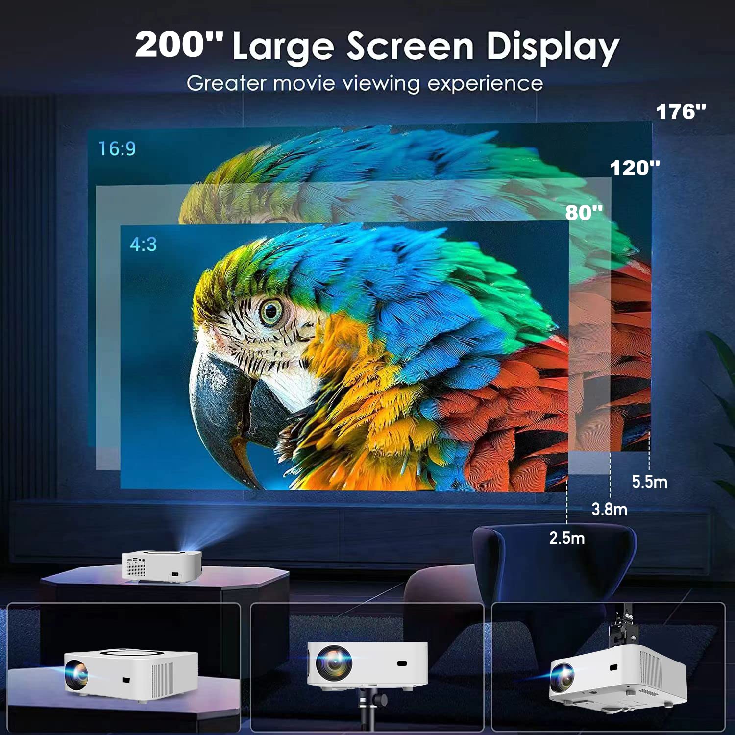 Mini Android Projector | Native 1080P 4K HD Projector | 200” Display Supported Mini Projector for Outdoor & Movies Home Theater