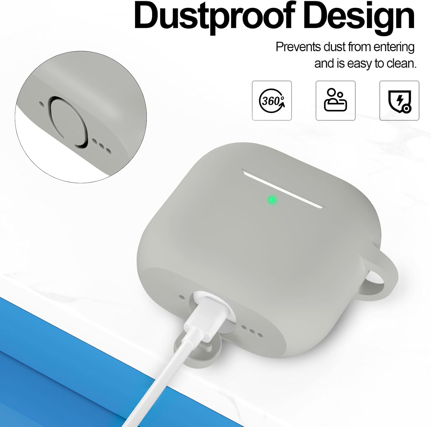 AirPods 4 Silicone Case Cover (2024) ,Full Body Protective Shock-Resistant Silicone Case Cover With Carabiner For Men & Women - Grey