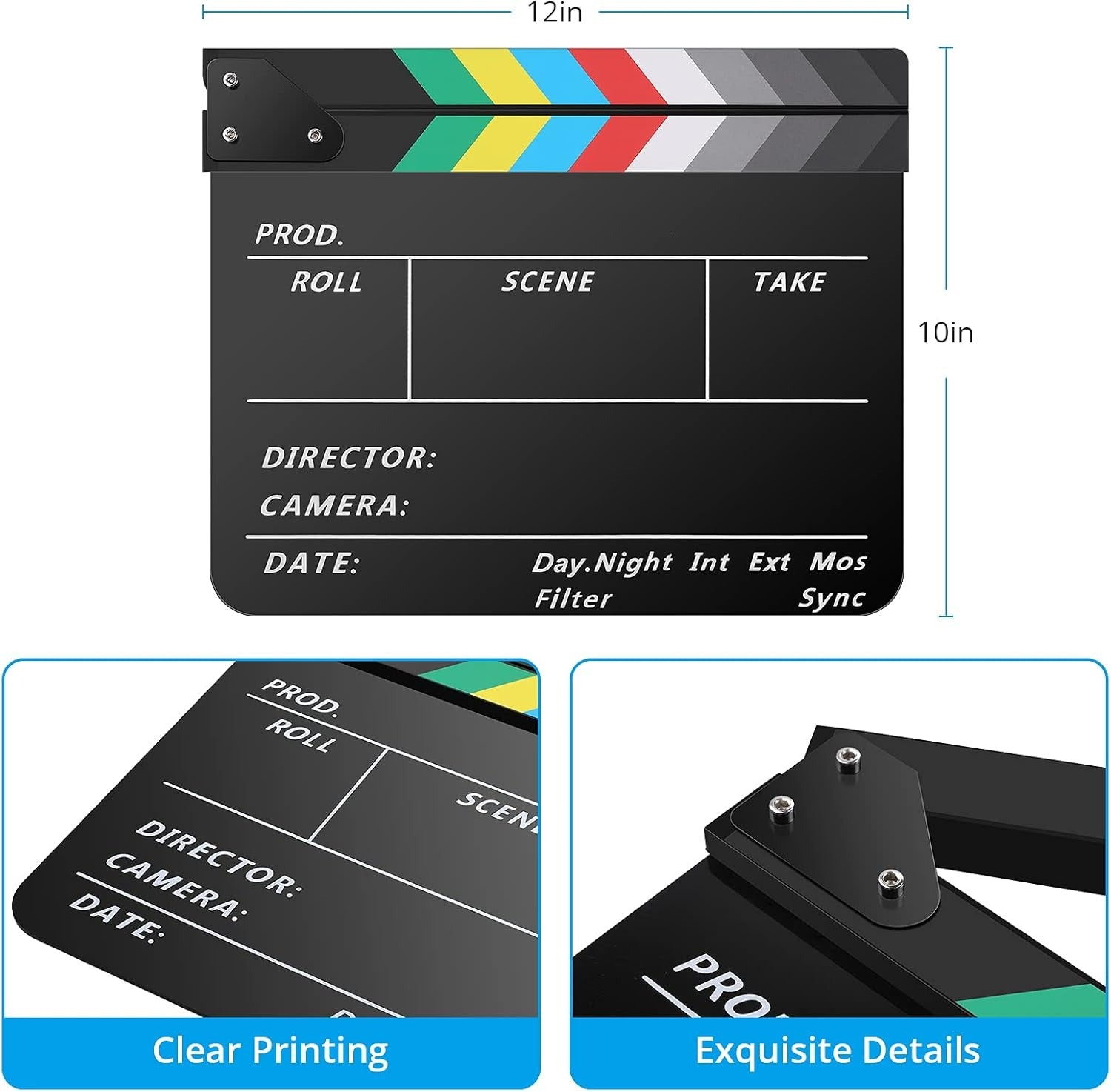 Acrylic Film Clapper Board -11 x 9in | Film Slate Clapperboard Movie Theater Decor Clapboard | Black