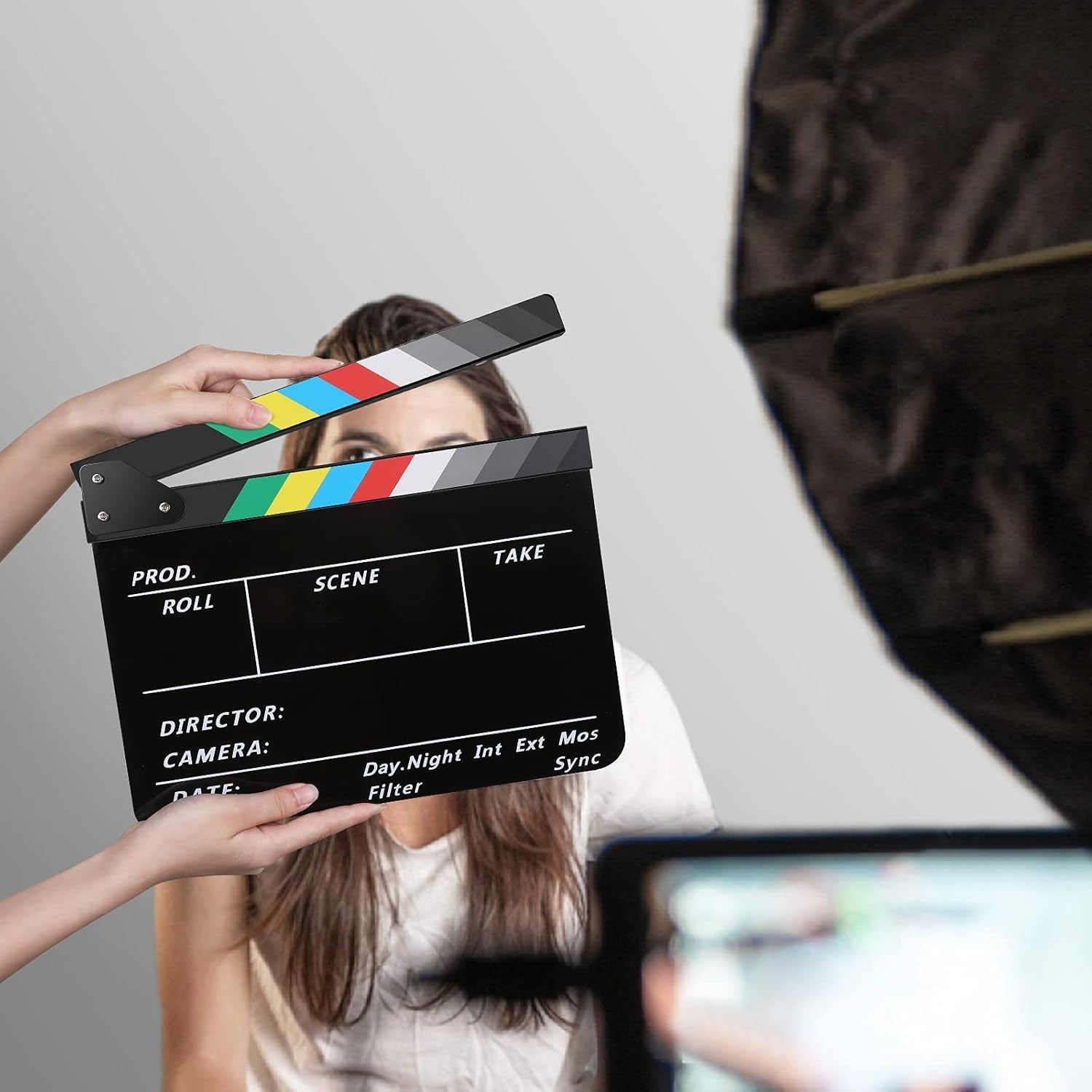 Acrylic Film Clapper Board -11 x 9in | Film Slate Clapperboard Movie Theater Decor Clapboard | Black