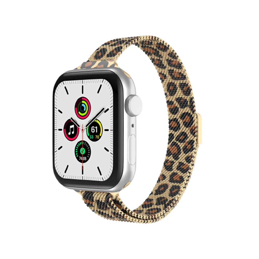 Apple Watch 41mm / 40mm / 38mm | Slim Milanese Loop Metal Watch Band| Leopard Design 1