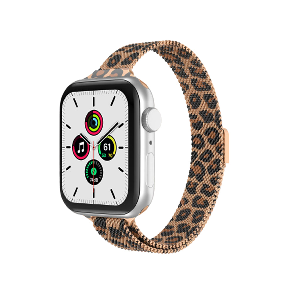 Apple Watch 41mm / 40mm / 38mm | Slim Milanese Loop Metal Watch Band| Leopard Design 2