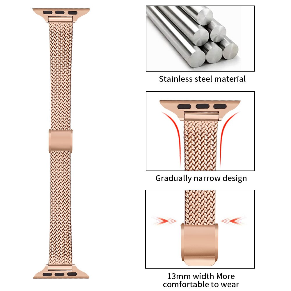Thin Narrow Slim Metal Straps for Apple Watch Series 10  Ultra 2  8 Ultra  9  8  7  6 -Sliver/Rose Gold