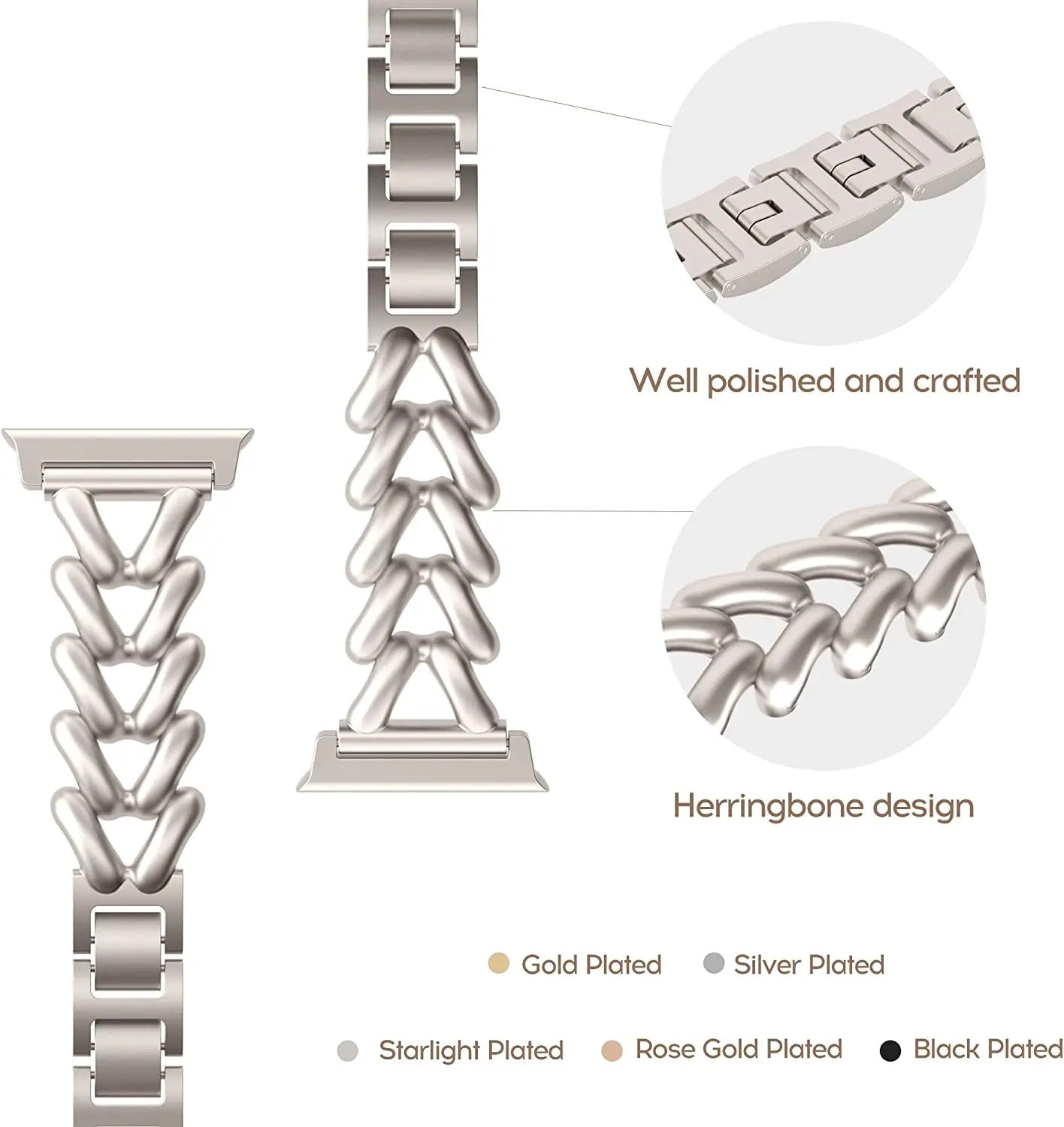 Metal Straps For Apple watch Band 38mm 40mm 41mm | Jewelry Herringbone Design - Gold