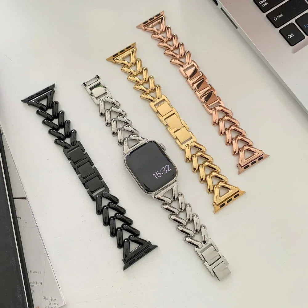 Metal Straps For Apple watch Band 38mm 40mm 41mm | Jewelry Herringbone Design - Black