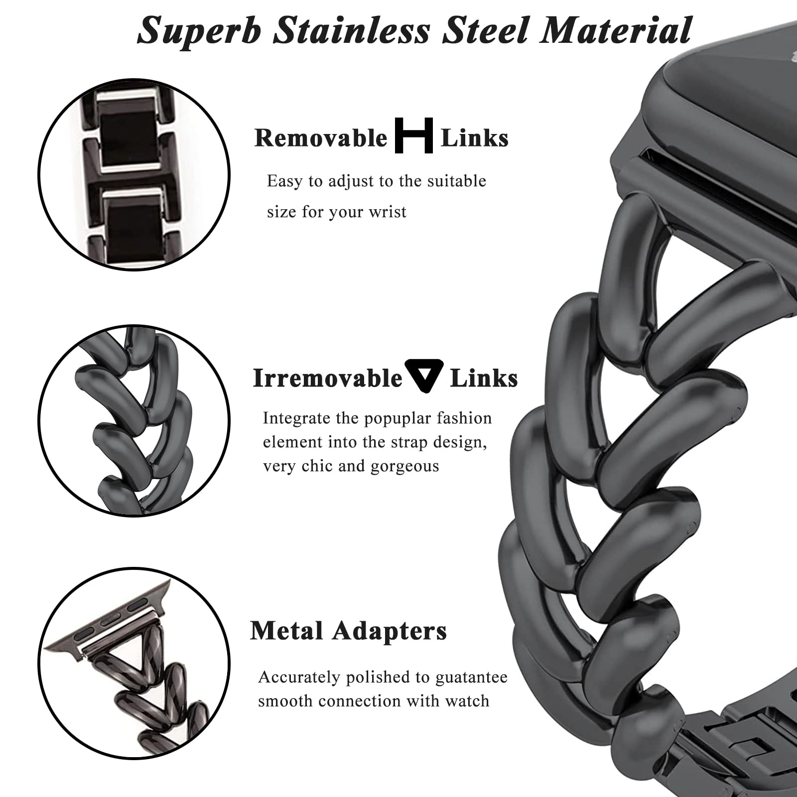 Metal Straps For Apple watch Band 38mm 40mm 41mm | Jewelry Herringbone Design - Black