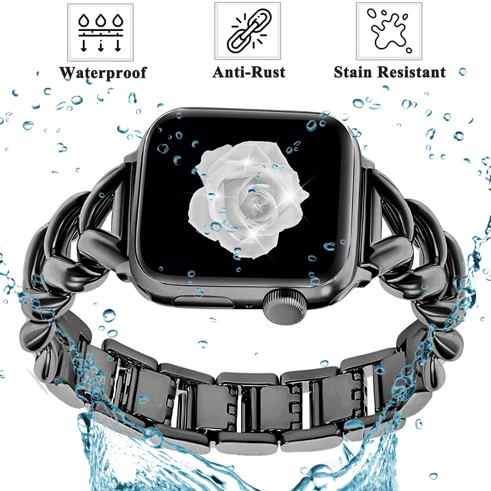 Metal Straps For Apple watch Band 38mm 40mm 41mm | Jewelry Herringbone Design - Black