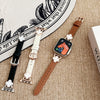 Leather Band For Apple Watch 38mm 40mm 41mm , Slim Thin Dressy Diamond Four Leaf Clover Bling Cute Straps -White