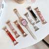 Leather Band For Apple Watch 38mm 40mm 41mm , Slim Thin Dressy Diamond Four Leaf Clover Bling Cute Straps - Pink