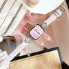 Leather Band For Apple Watch 38mm 40mm 41mm , Slim Thin Dressy Diamond Four Leaf Clover Bling Cute Straps - Pink