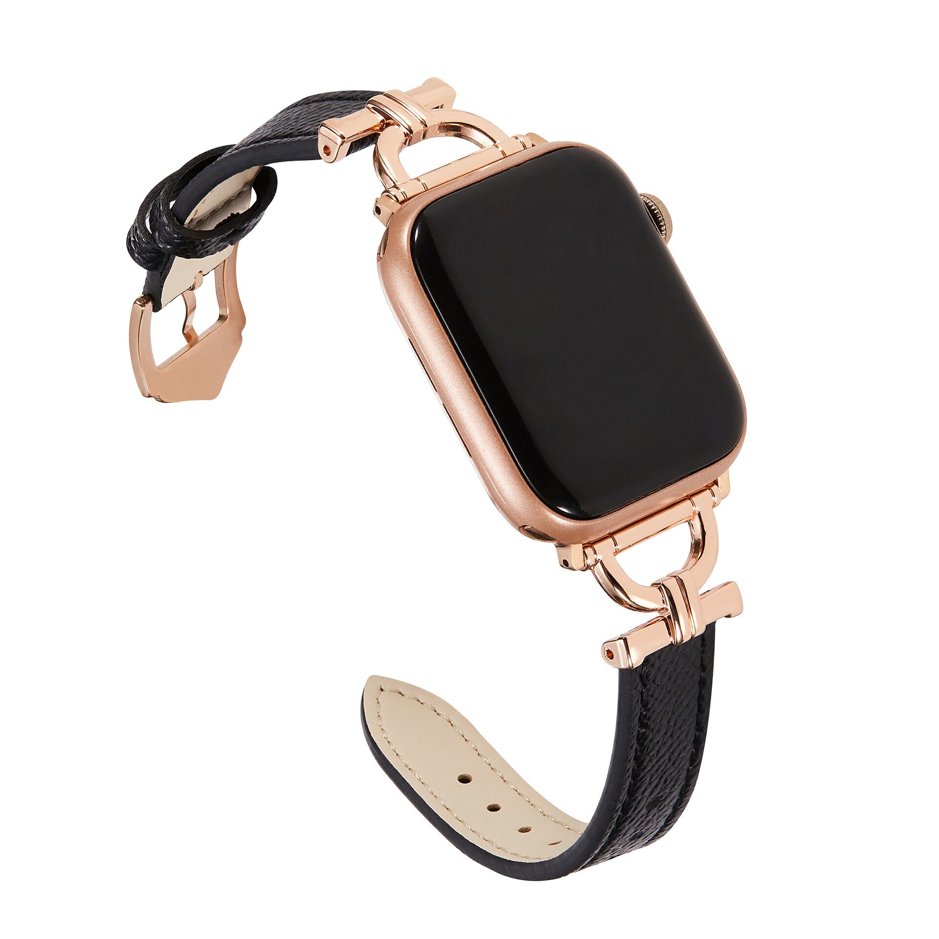 Leather Band For Apple Watch 38mm 40mm 41mm, Slim Leather Strap with D-Shape Rose Gold Metal Buckle - Plain White