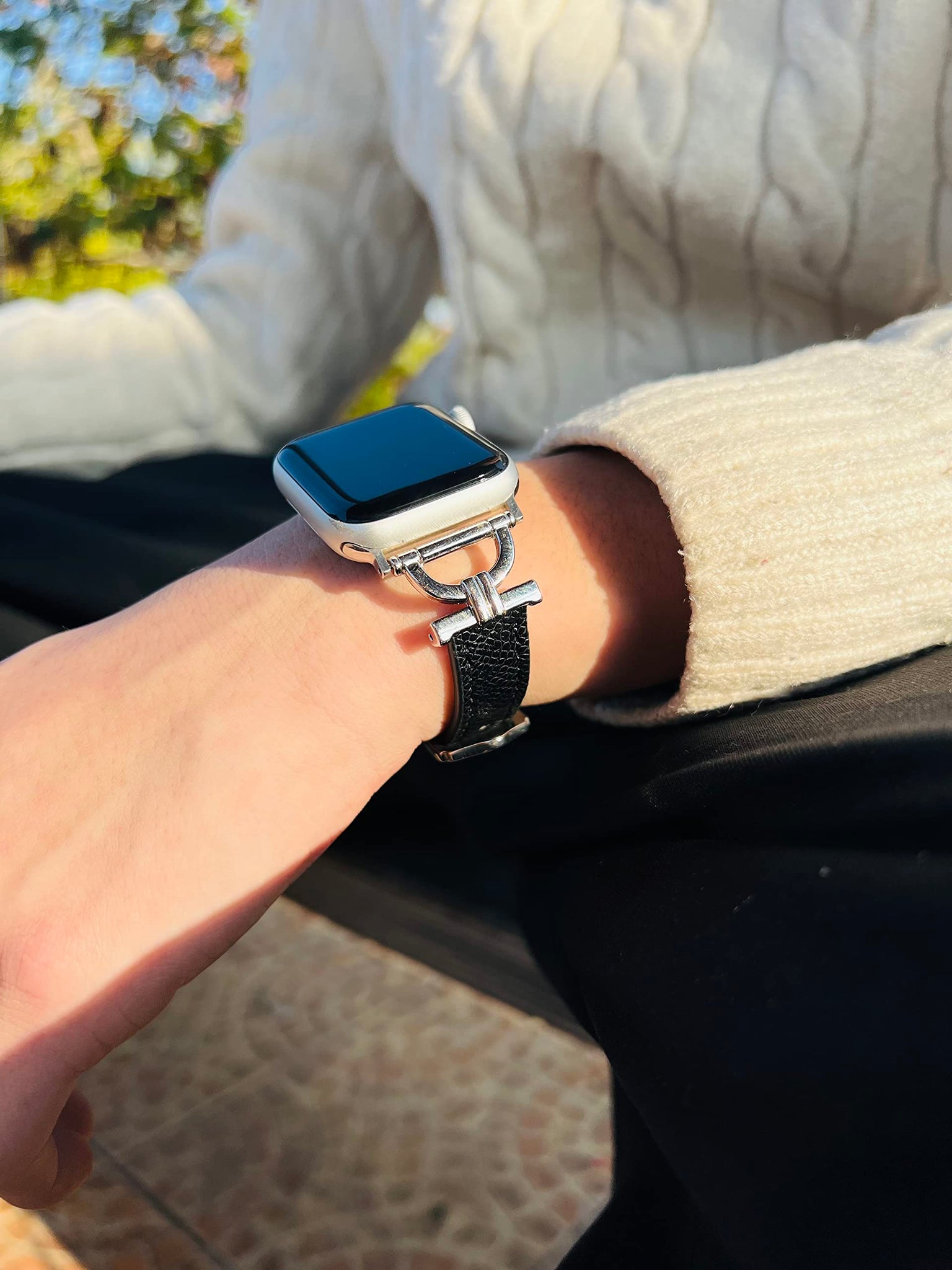 Leather Band For Apple Watch 38mm 40mm 41mm, Slim Leather Strap with D-Shape Rose Gold Metal Buckle - Plain White
