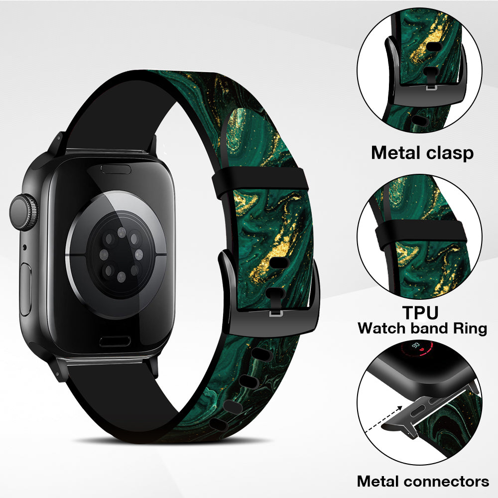 Silicone Bands For Apple Watch Straps 38mm 40mm 41mm Women Men -Green Marble
