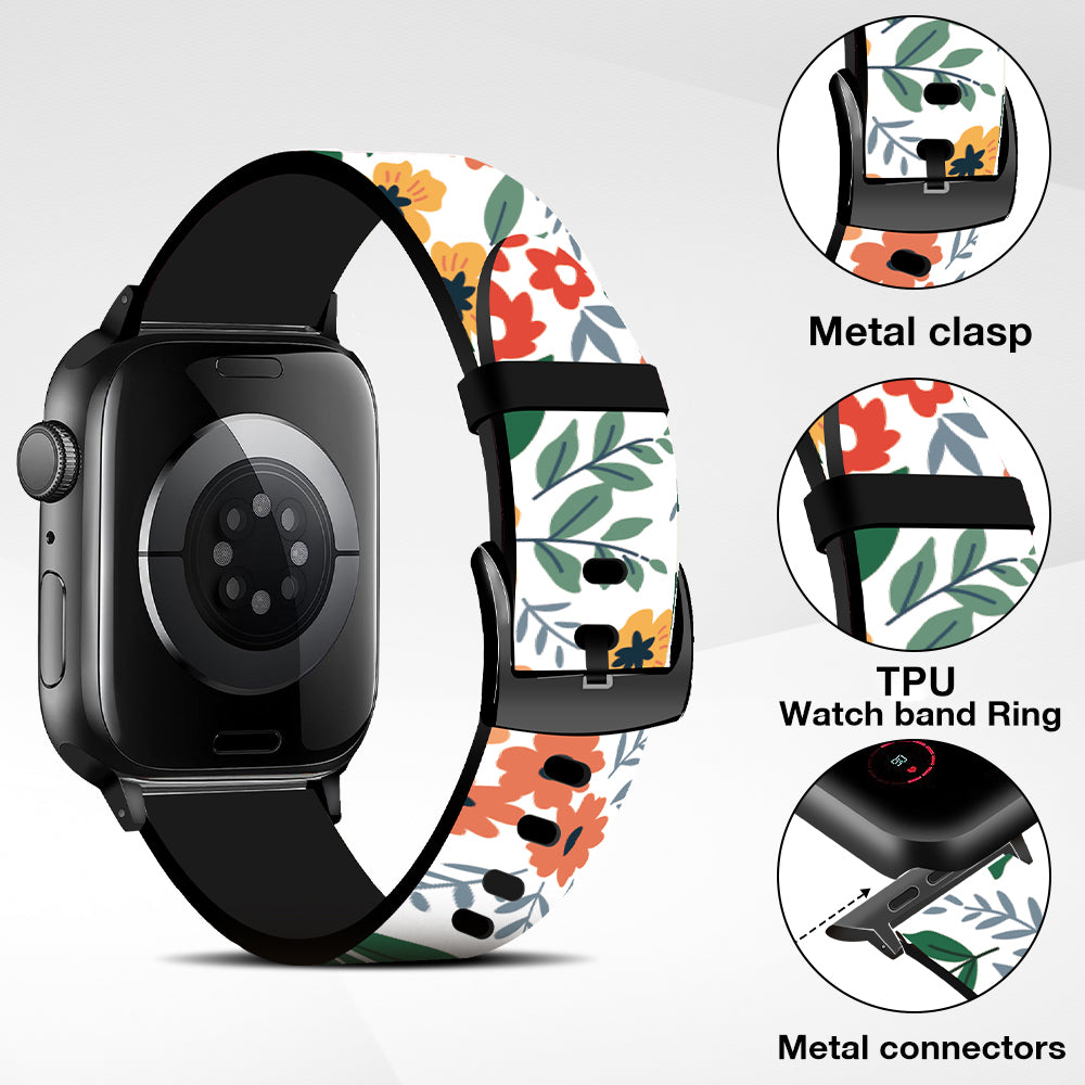 Silicone Bands For Apple Watch Straps 38mm 40mm 41mm Women Men -Flowers Pattern