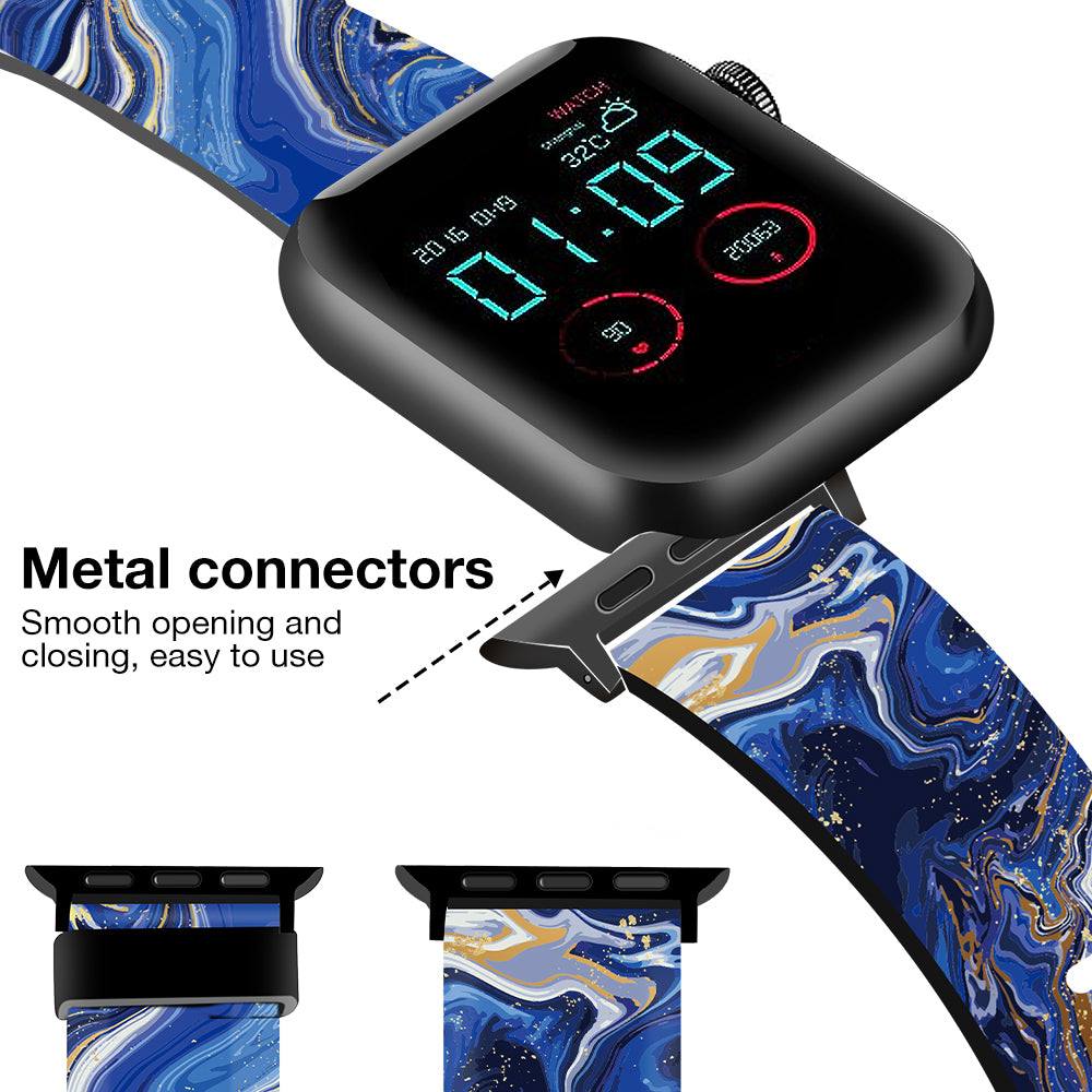 Silicone Bands For Apple Watch Straps 38mm 40mm 41mm Women Men -Blue Marble