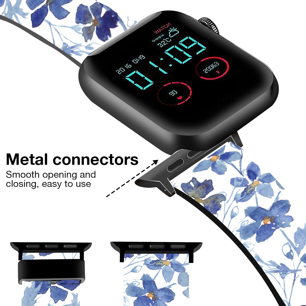 Silicone Bands For Apple Watch Straps 38mm 40mm 41mm Women Men - Blue Flowers