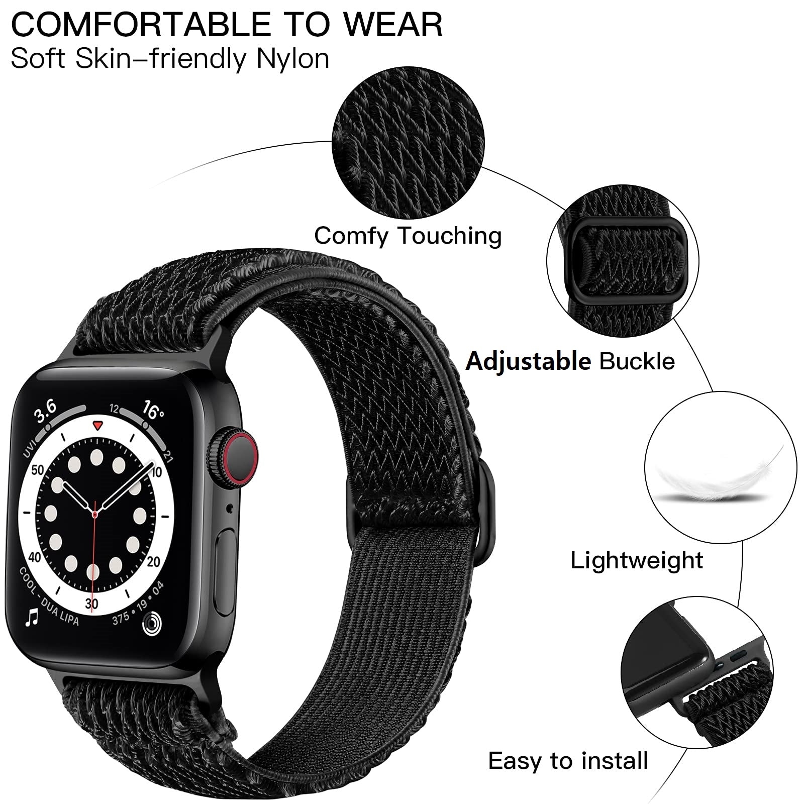 3 Pack Stretchy Nylon Replacement Band For Apple Watch Band 42mm 44mm 45mm 49mm -Multi